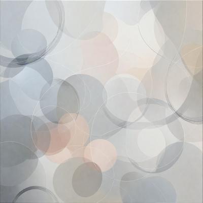 The primary subject of the image is a pattern of circles, which are arranged in various sizes and shapes. The setting is a white wall, and the visual style appears to be a combination of digital art and illustration. The dominant colors in the image are shades of pink and white, creating a warm and inviting atmosphere.